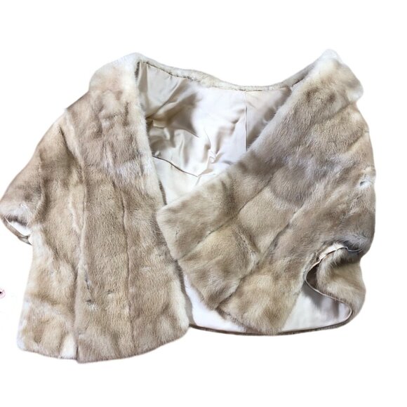 Vintage Mink Stole Cape Autumn Haze Beige Blonde Wrap Old Hollywood Shawl Evenin - Picture 6 of 15